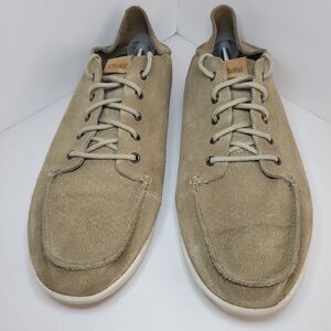 Olukai Nalukai KALA Tan Beige Leather Lace Up Loafer Shoes Men’s Size 13